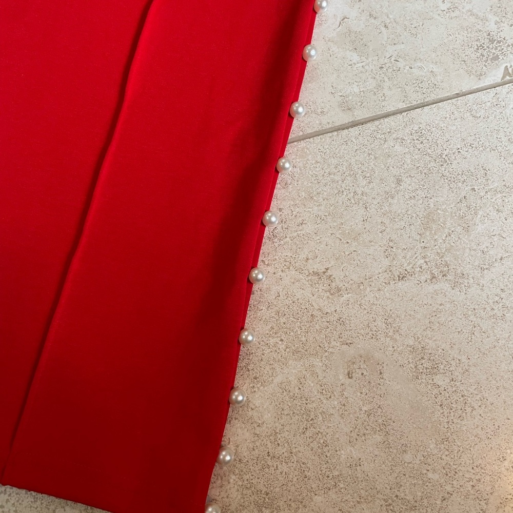 Red Pearl-Accent Wide Leg Pants & Hoodie Set - Picture 2 of 9